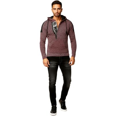 O46RN (MB2) Moderner Herren Strick-Pullover Kapuzen-Sweater Grobstrick-Hoodie Strick-Jacke 13290 Grau/Rot - männlich - Size: M O46RN (MB2) Moderner Herren Strick-Pullover Kapuzen-Sweater Grobstrick-Hoodie Strick-Jacke 13290 Grau/Rot - männlich - Size: M