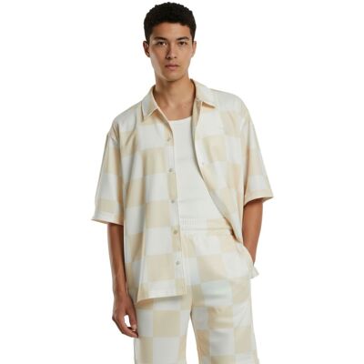 Prohibited Checke Herren Kurzarm-Hemd im Karomuster Business-Shirt PC005010 Beige/Weiß - männlich - Size: S Prohibited Checke Herren Kurzarm-Hemd im Karomuster Business-Shirt PC005010 Beige/Weiß - männlich - Size: S