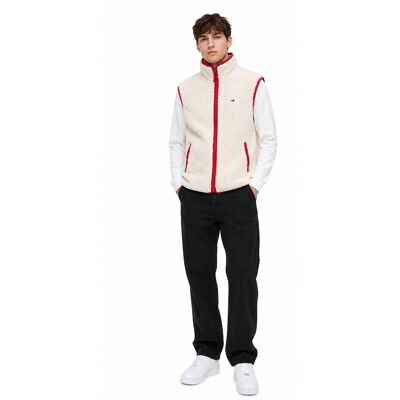 lässige Tommy Jeans Herren Weste mit Teddyfell Alltags-Jacke ärmellos Weiß - männlich - Size: L lässige Tommy Jeans Herren Weste mit Teddyfell Alltags-Jacke ärmellos Weiß - männlich - Size: L