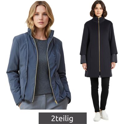O46BPX (MB1) 2-teiliger eleganter Damen Mantel 2-in1 Wollmantel und Daunenjacke mit recycelten Fasern 934964 Nachtblau - weiblich - Size: 40 O46BPX (MB1) 2-teiliger eleganter Damen Mantel 2-in1 Wollmantel und Daunenjacke mit recycelten Fasern 934964 Nachtblau - weiblich - Size: 40