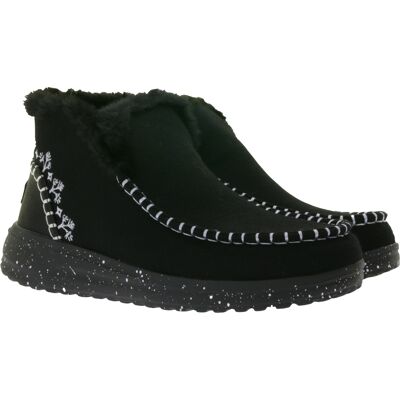 HEY DUDE Denny Faux Damen Schlupf-Stiefelette mit Kunstlammfellfutter und Wechselfußbett 40208-001 Schwarz - weiblich - Size: 37 HEY DUDE Denny Faux Damen Schlupf-Stiefelette mit Kunstlammfellfutter und Wechselfußbett 40208-001 Schwarz - weiblich - Size: 37