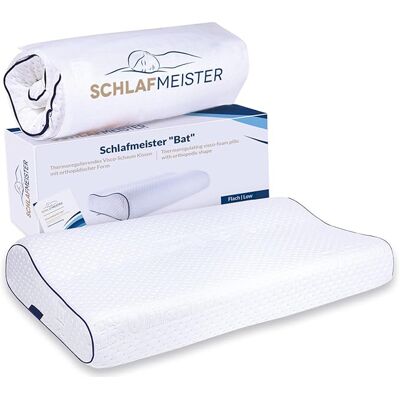 thermoregulierendes SCHLAFMEISTER Bat Kopf-Kissen Nackenstütz-Kissen OEKO-TEX zertifiziert Allergiker-Kissen 60x30x8cm Weiß - neutral - Size: One-Size thermoregulierendes SCHLAFMEISTER Bat Kopf-Kissen Nackenstütz-Kissen OEKO-TEX zertifiziert Allergiker-Kissen 60x30x8cm Weiß - neutral - Size: One-Size