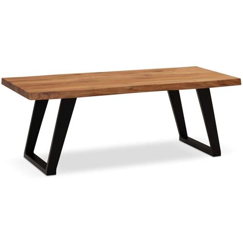 Wohnling Couchtisch 120x60x46 cm Akazie Massivholz / Metall Baumkante Design Wohnzimmertisch
