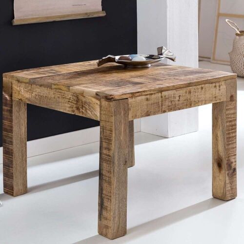 Wohnling Couchtisch 60 x 60 x 47 cm Massiv-Holz Mango Natur   Landhaus-Stil Wohnzimmertisch Rustikal Kaffeetisch   Massivholztisch Wohnzimmer