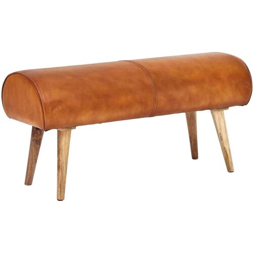 Wohnling Sitzbank Echtleder / Massivholz Bank 100x53x40 cm 2er Polsterbank Flur