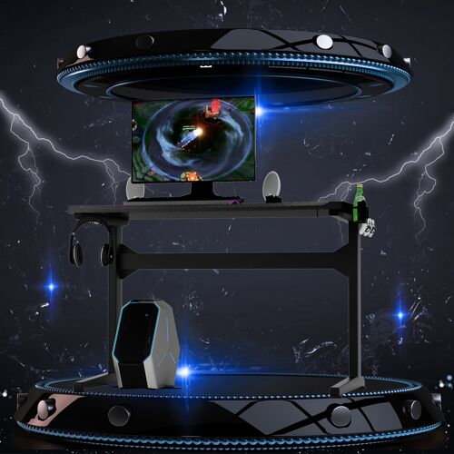 Costway Gamingtisch mit Tassen- und Kopfhörerhalter Mauspad E-Sports Tisch Schwarz