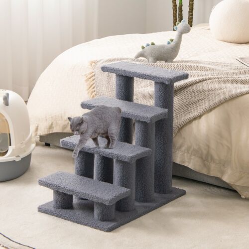 Costway Tiertreppe Kletterbaum Katzentreppe für Katze bis 25 kg 61 x 41 x 60 cm Grau