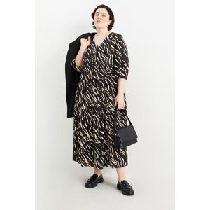 C&A Fit & Flare Kleid mit V-Ausschnitt-Leinen-Mix-gemustert, Schwarz, Größe: 50