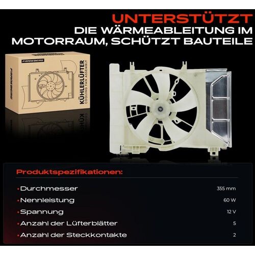 1x Frankberg Motorkühler Einfachlüfter mit Kühlerlüfterrahmen passend für Toyota Yaris P13 P9 1.0L Bj ab 2005 5481FB0021405