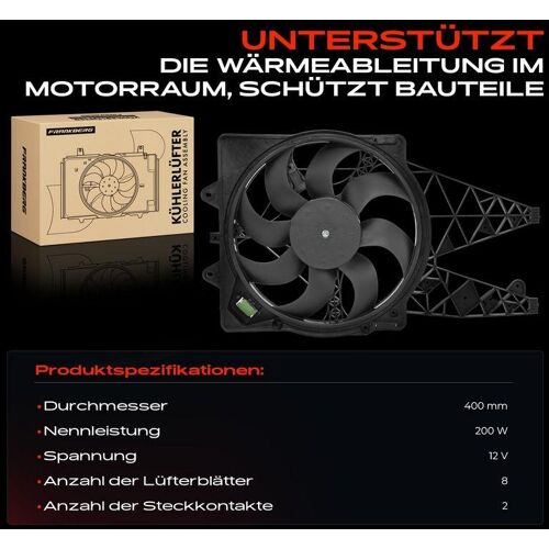 1x Frankberg Motorkühler Einfachlüfter mit Kühlerlüfterrahmen passend für Fiat Punto Evo 199 Alfa Romeo Mito 955 5481FB0043408