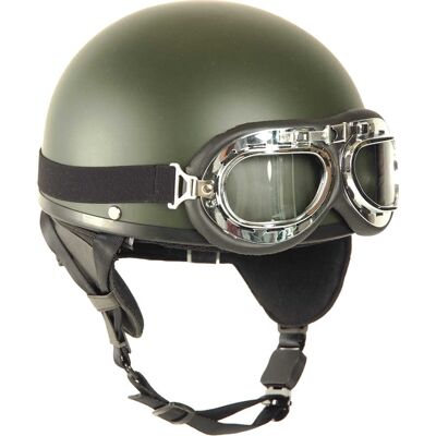 Mil-Tec Retro Helm Halbschale mit Brille Oliv 61-62 (XL) Mil-Tec Retro Helm Halbschale mit Brille Oliv 61-62 (XL)