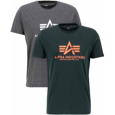 Alpha Industries Basic T-Shirt (2er Pack) Grau-Schwarz + Dark Petrol XXL Alpha Industries Basic T-Shirt (2er Pack) Grau-Schwarz + Dark Petrol XXL