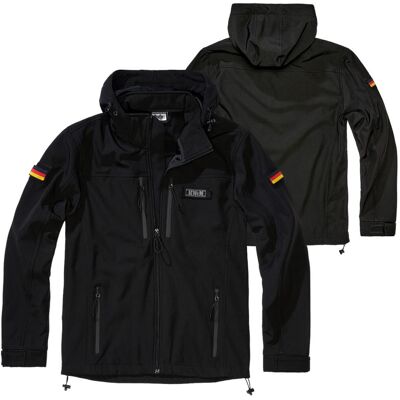 BWuM Tactical Softshell Jacke + Patch & Flaggen Schwarz 4XL BWuM Tactical Softshell Jacke + Patch & Flaggen Schwarz 4XL