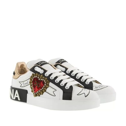 Dolce&Gabbana Sneakers – Portofino Sneakers Designer Patches Leather – Gr. 41 (EU) – in Weiß – für Damen