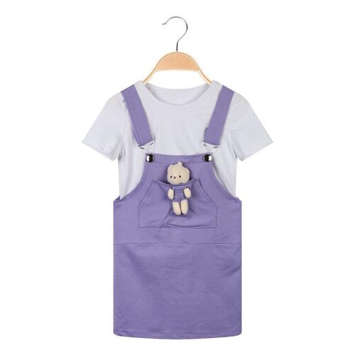 Solada Teddybär-Latzhose mit T-Shirt Kleider Mädchen Violett Größe 14