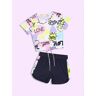 Lady Moda T-Shirt mit Aufdruck + Shorts für Mädchen Sets 3-16 Jahre alt Mädchen Blau Größe 12