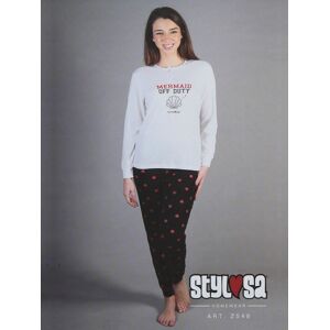 Stylosa Langer Damenpyjama aus Baumwolle mit Aufdruck Pyjama Damen Weiß Größe M