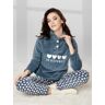 Infiore Winterlicher Damen-Fleece-Pyjama mit Herz-Print Pyjama Damen Grün Größe XL