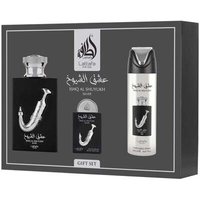 Lattafa, Beauty Geschenkset, Pride Ishq Al Shuyukh Silver Luxury Perfume Gift Set for Men (Parfum Set) Lattafa, Beauty Geschenkset, Pride Ishq Al Shuyukh Silver Luxury Perfume Gift Set for Men (Parfum Set)