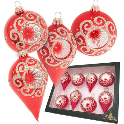 Krebs Glas Lauscha, Christbaumschmuck, Weihnachtsbaumschmuck Kugeln & Tropfen (8x) Krebs Glas Lauscha, Christbaumschmuck, Weihnachtsbaumschmuck Kugeln & Tropfen (8x)