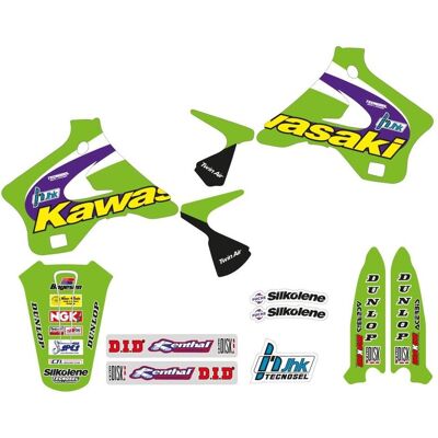 Tecnosel, Sticker, (BLACKBIRD) AUFKLEBER-SET + SITZBEZUG KAWASAKI KX 125/250 '94–'98, REPLICA TEAM KAWASAKI '98 Tecnosel, Sticker, (BLACKBIRD) AUFKLEBER-SET + SITZBEZUG KAWASAKI KX 125/250 '94–'98, REPLICA TEAM KAWASAKI '98