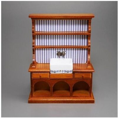 Reutter, Miniaturen, Spülsteinschrank aus Holz mit Waschbecken Dekor "Goldzwiebel" - leer Reutter, Miniaturen, Spülsteinschrank aus Holz mit Waschbecken Dekor "Goldzwiebel" - leer