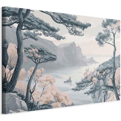Artgeist, Bilder, Mountainous Coast with Trees and Rocks in Light Pastel Blues (120 x 80 cm) Artgeist, Bilder, Mountainous Coast with Trees and Rocks in Light Pastel Blues (120 x 80 cm)