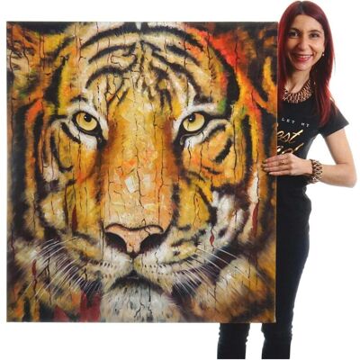 MCW Tiger Wandbild - 100x90cm Handgemaltes Leinwandbild MCW Tiger Wandbild - 100x90cm Handgemaltes Leinwandbild