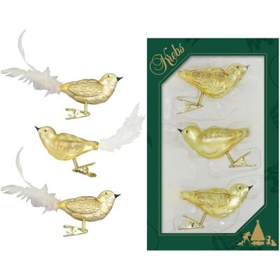 Krebs Glas Lauscha, Christbaumschmuck, Gold Vögel auf Clip - 3er Set - Christbaumschmuck Krebs Glas Lauscha, Christbaumschmuck, Gold Vögel auf Clip - 3er Set - Christbaumschmuck
