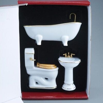 Reutter, Miniaturen, 001.767/3 - Badset, weiss, 3-teilig, Miniatur Reutter, Miniaturen, 001.767/3 - Badset, weiss, 3-teilig, Miniatur