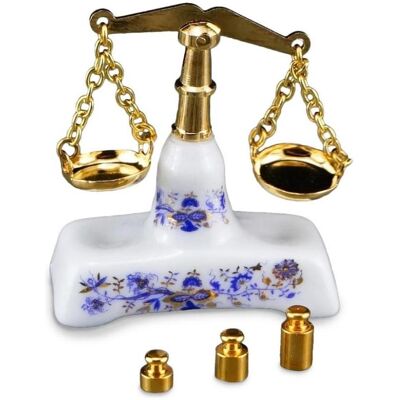 Reutter, Miniaturen, 001.836/5 - Waage mit Gewichten "Zwiebel Gold", Miniatur Reutter, Miniaturen, 001.836/5 - Waage mit Gewichten "Zwiebel Gold", Miniatur