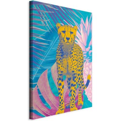 Artgeist, Bilder, Exotic Leopard - Colorful Portrait of a Cheetah Against Tropical Leaves (80 x 120 cm) Artgeist, Bilder, Exotic Leopard - Colorful Portrait of a Cheetah Against Tropical Leaves (80 x 120 cm)
