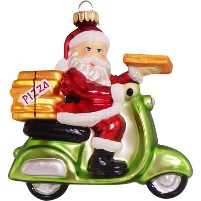 Krebs Glas Lauscha, Christbaumschmuck, Pizza-Weihnachtsmann auf Roller Krebs Glas Lauscha, Christbaumschmuck, Pizza-Weihnachtsmann auf Roller