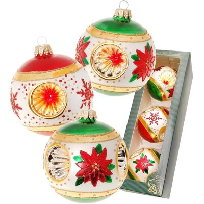 Krebs Glas Lauscha, Christbaumschmuck, 3er Reflex Kugelsets - Christbaumschmuck aus Glas ca. 6,5-8cm (3x) Krebs Glas Lauscha, Christbaumschmuck, 3er Reflex Kugelsets - Christbaumschmuck aus Glas ca. 6,5-8cm (3x)