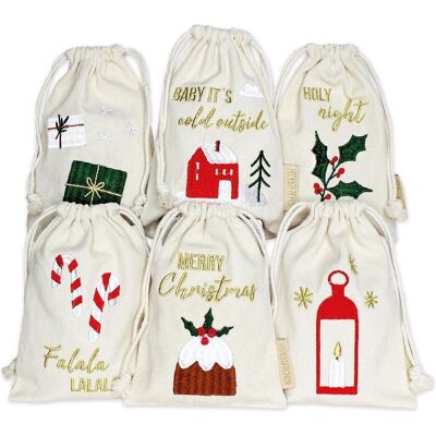 Papierdrachen, Geschenkverpackung, 6 Geschenksäckchen zu Weihnachten - Cremefarben bunt (6x) Papierdrachen, Geschenkverpackung, 6 Geschenksäckchen zu Weihnachten - Cremefarben bunt (6x)