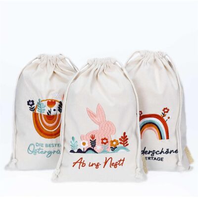Papierdrachen, Geschenkverpackung, Ostern Leinensäckchen - 3er - Boho - Set 5 (3x) Papierdrachen, Geschenkverpackung, Ostern Leinensäckchen - 3er - Boho - Set 5 (3x)