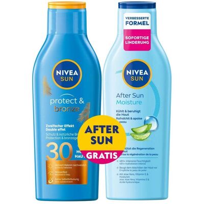 2x Nivea, Sonnencreme, Protect & Bronze Lotion + After Sun Lotion (SPF 30, 400 ml) 2x Nivea, Sonnencreme, Protect & Bronze Lotion + After Sun Lotion (SPF 30, 400 ml)