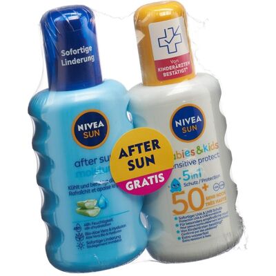 2x Nivea, Sonnencreme, Kids Sensitive Spray + After Sun (SPF 50+, 400 ml) 2x Nivea, Sonnencreme, Kids Sensitive Spray + After Sun (SPF 50+, 400 ml)