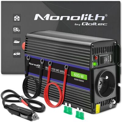 Qoltec Monolith 600 MS Wellen-Spannungswandler - 12V auf 230V - 300/600W USB Qoltec Monolith 600 MS Wellen-Spannungswandler - 12V auf 230V - 300/600W USB