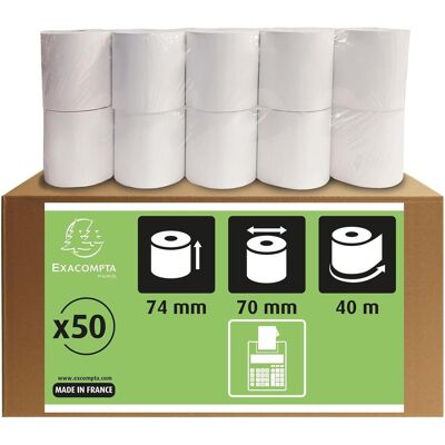 Exacompta Thermopapierrolle, Bobines pour machines a calculer 74 * 70 * 12-1 pli offset blanc 64g/m Exacompta Thermopapierrolle, Bobines pour machines a calculer 74 * 70 * 12-1 pli offset blanc 64g/m