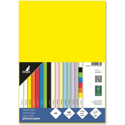 Kangaro, Kopierpapier, Multifunktionspapier, DIN A4, 160 g/qm, gelb beidseitig bedruckbar, holzfrei, chlorfrei gebleicht (A4, 50 Blätter, 160 g/m²) Kangaro, Kopierpapier, Multifunktionspapier, DIN A4, 160 g/qm, gelb beidseitig bedruckbar, holzfrei, chlorfrei gebleicht (A4, 50 Blätter, 160 g/m²)