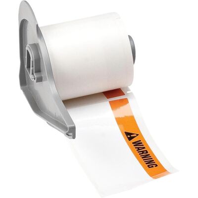 Brady, Etikettenrolle, M7-38-483-WARNING, Polyester, Schwarz & Orange auf Weiss, glänzend, 48.26 x 101.60 mm, Beschr Brady, Etikettenrolle, M7-38-483-WARNING, Polyester, Schwarz & Orange auf Weiss, glänzend, 48.26 x 101.60 mm, Beschr