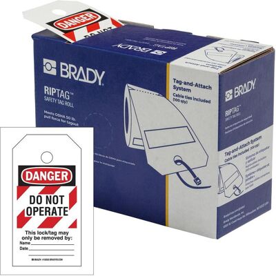 Brady, Etikettenrolle, B-851, RipTag Sicherheitsanhänger auf Rolle mit roten Streifen, 146.05 x 76.2 mm, Schwarz/Ro Brady, Etikettenrolle, B-851, RipTag Sicherheitsanhänger auf Rolle mit roten Streifen, 146.05 x 76.2 mm, Schwarz/Ro