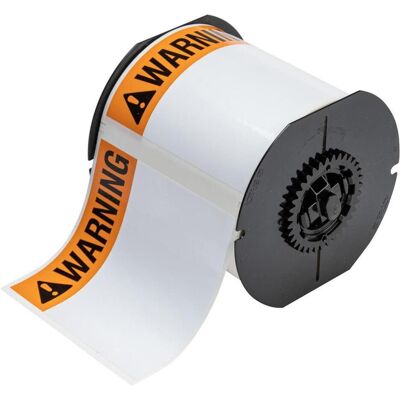 Brady, Etikettenrolle, B33-161-483-ANSIWA, vorgedruckte Warnetiketten, Polyester, Gelb auf Weiss, glänzend, 101.60 x (106.68 mm) Brady, Etikettenrolle, B33-161-483-ANSIWA, vorgedruckte Warnetiketten, Polyester, Gelb auf Weiss, glänzend, 101.60 x (106.68 mm)