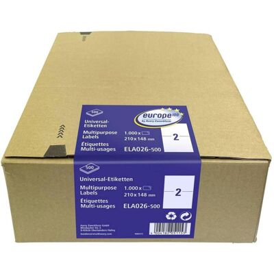 Etiketten, Avery-Zweckform ELA026-500 Universal-Etiketten 210 x 148 mm Weiss 1000 St. Lase Etiketten, Avery-Zweckform ELA026-500 Universal-Etiketten 210 x 148 mm Weiss 1000 St. Lase