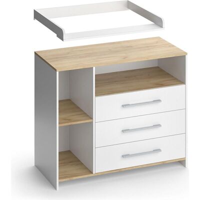 Vicco Wickelkommode Oskar, Weiss/Goldkraft Eiche, 113 x 93 cm mit 3 Schubladen Vicco Wickelkommode Oskar, Weiss/Goldkraft Eiche, 113 x 93 cm mit 3 Schubladen