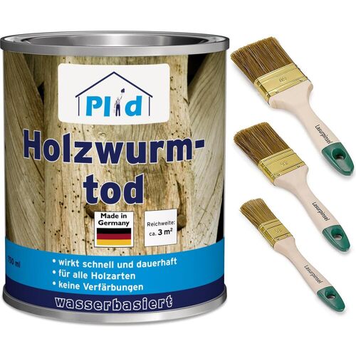 Plid, Holzschutz + Holzpflege, Holzwurmtod 0,75l für ca. 3m² + Pinselset 3-tlg. / Holzschutz Holzwurmbekämpfung (Farblos, 0.75 l)