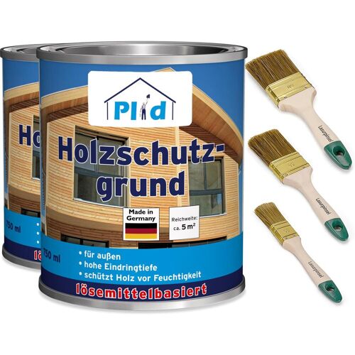Plid, Holzschutz + Holzpflege, Holzschutzgrund 1,5l Farblos für ca. 10m² + Pinselset 3-tlg. / Holzgrundierung (Farblos, 1.50 l)