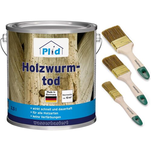 Plid, Holzschutz + Holzpflege, Holzwurm-Schreck 2,5l + Pinselset 3-tlg. / Holzschutz Holzwurmbekämpfung (Farblos, 2.50 l)