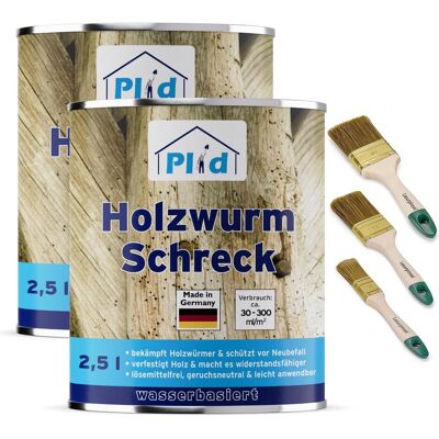 Plid, Holzschutz + Holzpflege, Holzwurm-Schreck 5l + Pinselset (Farblos, 5 l) Plid, Holzschutz + Holzpflege, Holzwurm-Schreck 5l + Pinselset (Farblos, 5 l)